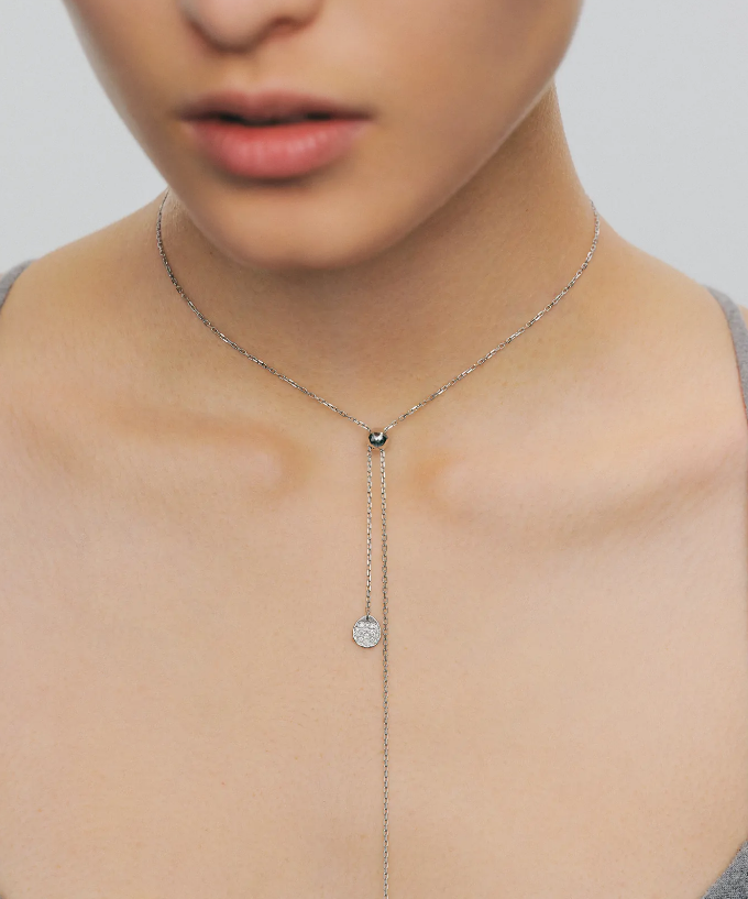 Кольє-краватка клюшки з діамантами біле золото DR 25-D