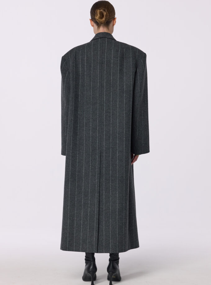 Пальто Bazhane оверсайз прямого крою з акцентним плечем сірий у смужку