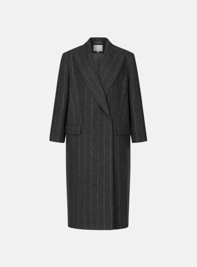 Пальто Bazhane оверсайз прямого крою з акцентним плечем сірий у смужку