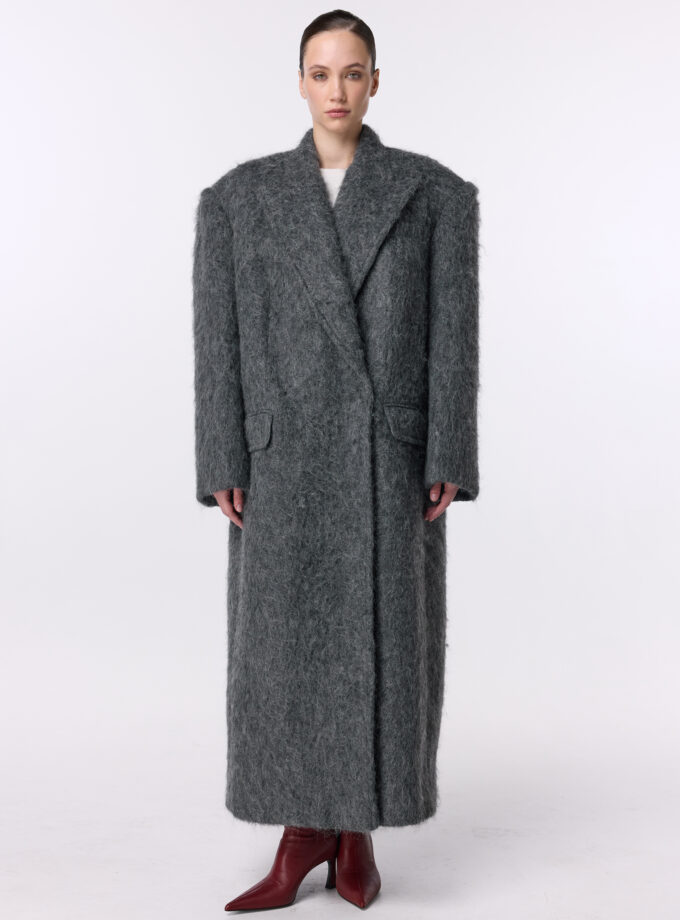 Пальто Bazhane зимове оверсайз прямого крою Альпака довге графіт