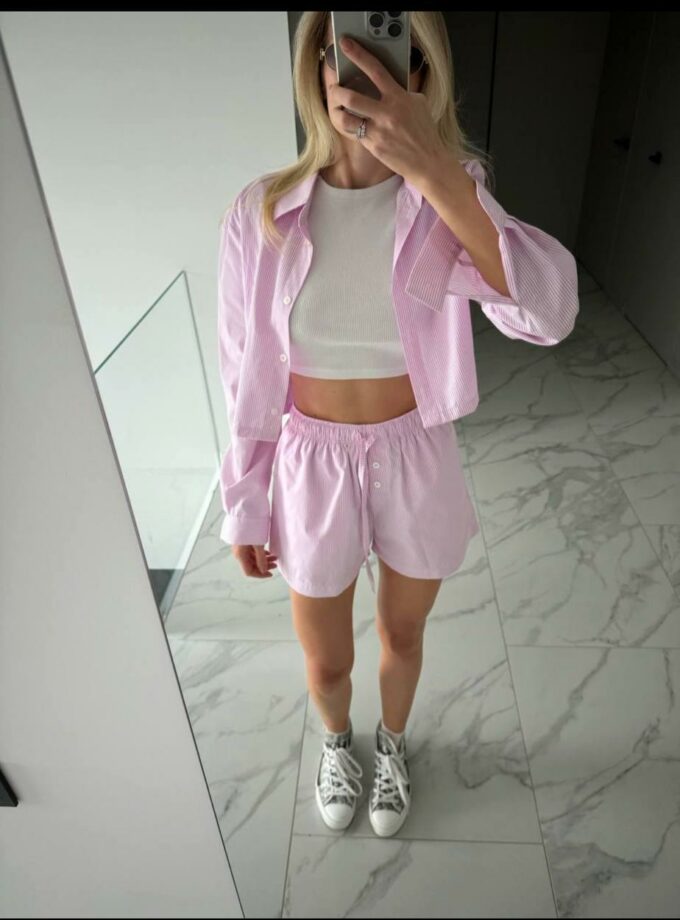 Костюм Marymax у смужку шорти+сорочка рожевий