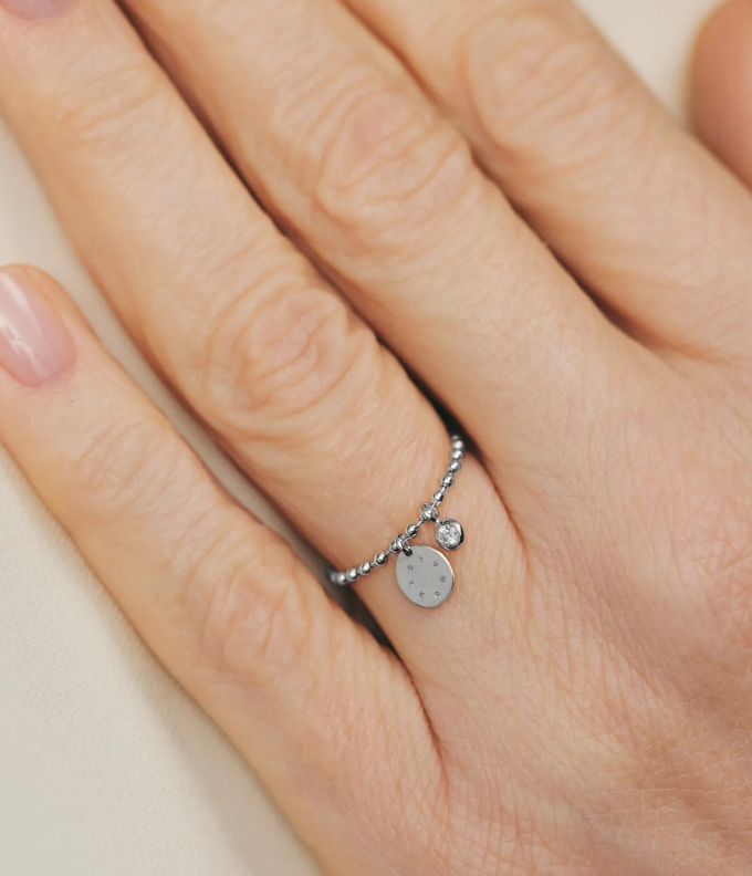 Каблучка Eternal ланцюг-кульки з клюшкою і діамантом біле золото (16) EC 13-D