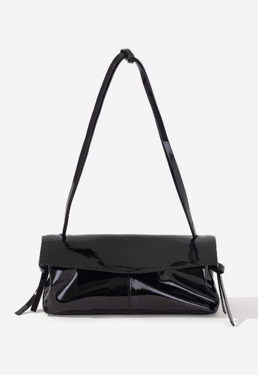 Сумка Kachorovska Rebecca Baguette 29 шкіра чорна лак срібло