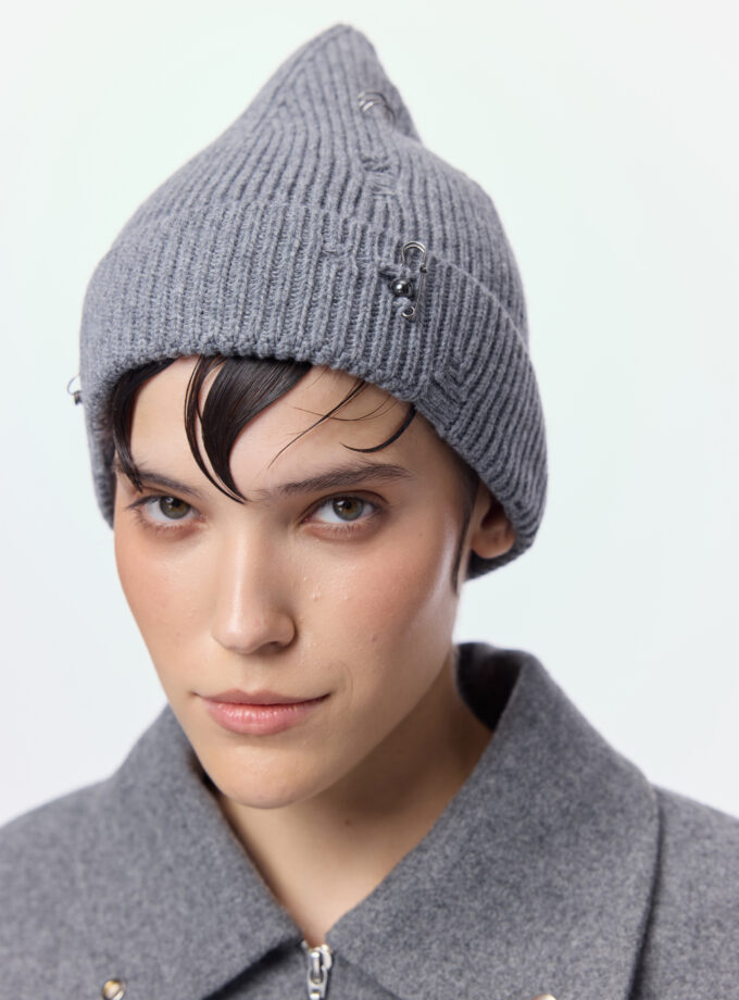 Шапка Bazhane Kurt Beanie з пірсингом сірий