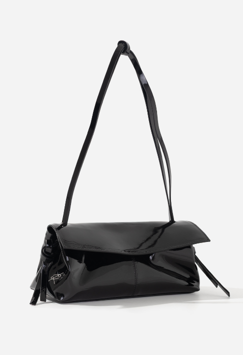 Сумка Kachorovska Rebecca Baguette 29 шкіра чорна лак срібло