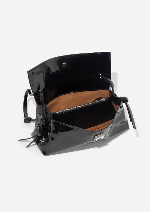 Сумка Kachorovska Rebecca Baguette 29 шкіра чорна лак срібло