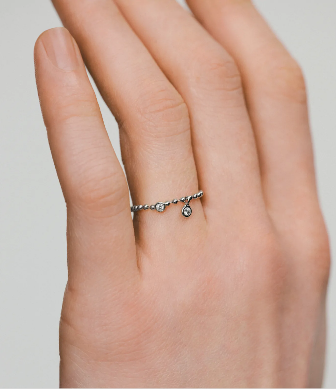 Каблучка Eternal ланцюг-кульки з 2 діамантами біле золото (16) EC 09-D