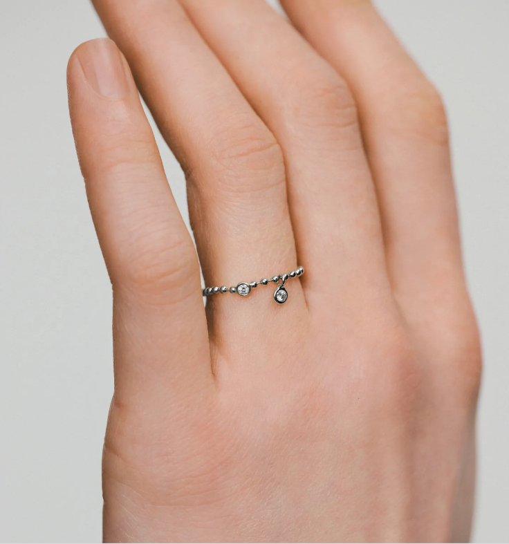 Каблучка Eternal ланцюг-кульки з 2 діамантами біле золото (16) EC 09-D