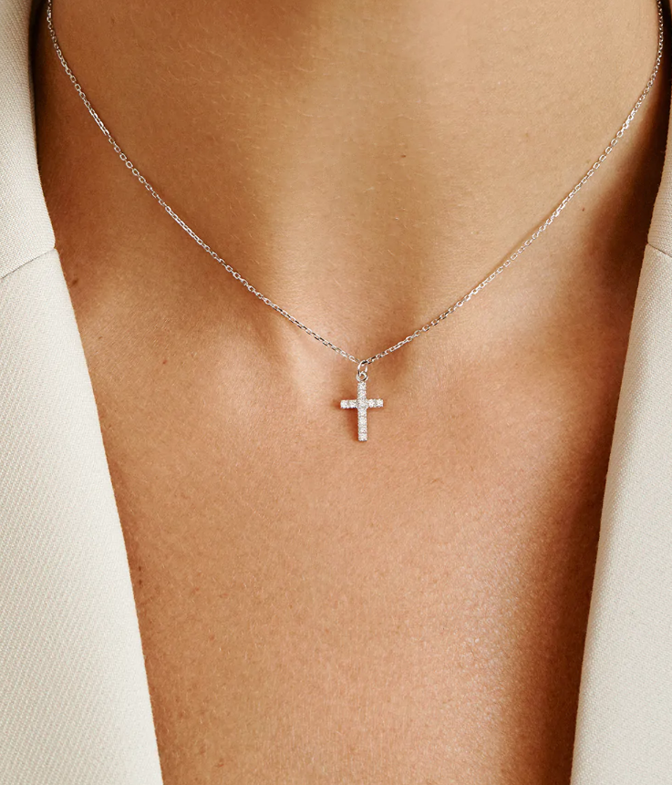 Хрестик 1,2 см з діамантами 1,25мм біле золото KP 03-D