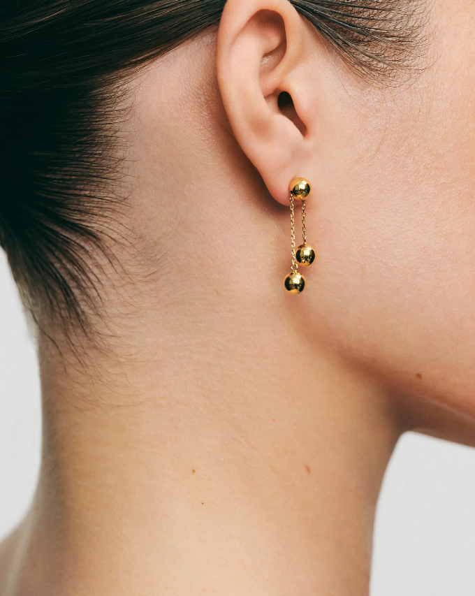 Сережки-трансформери подвійні 3 кульки 6мм жовте золото DR 42