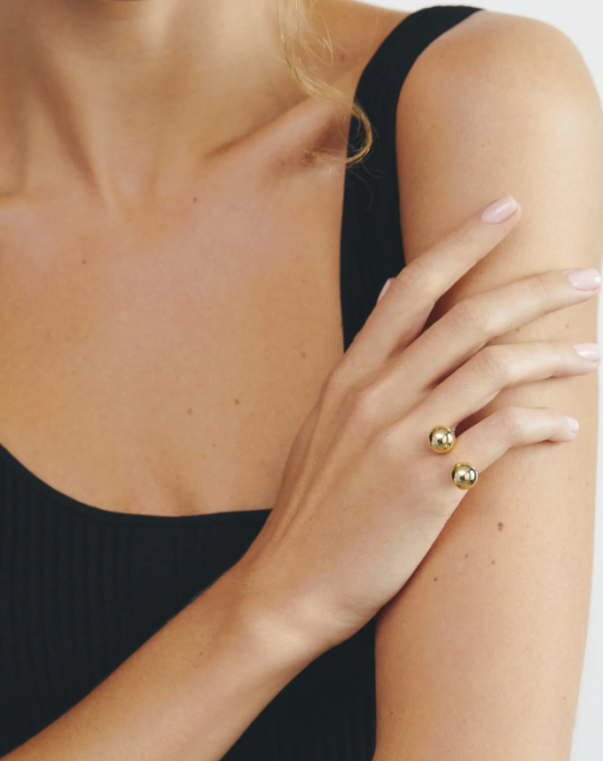 Каблучка 2 кульки 10мм  жовте золото (17,5) CC 06