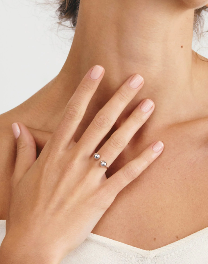 Каблучка 2 кульки 6мм, біле золото (17,5) CC 13