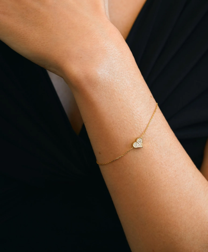 Браслет на застібці серденько з діамантами жовте золото  VDC 32-D