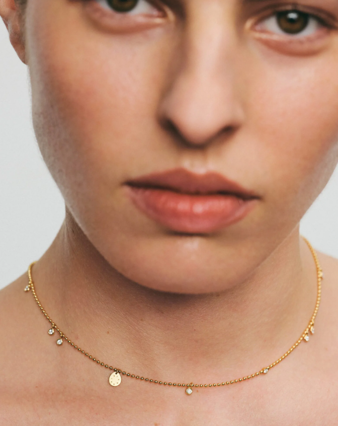 Кольє Eternal ланцюг-кульки з діамантами і клюшкою жовте золото (38) EC 02-D