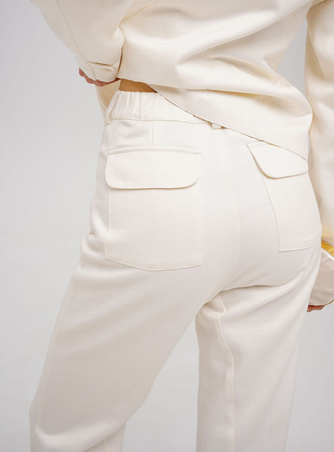 Брюки XM by Malinovska молочні силуетні бавовняні з відстрочками