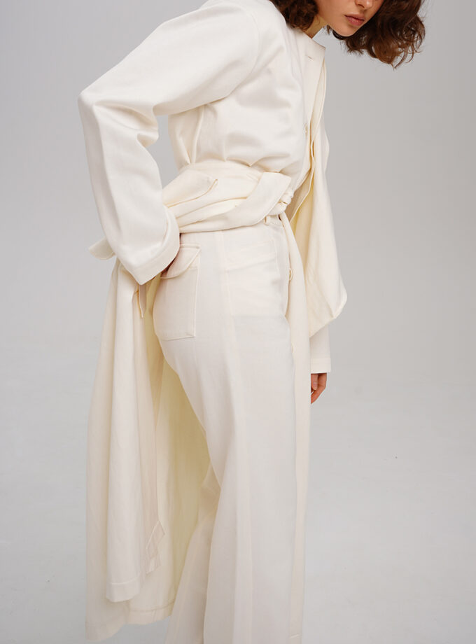 Брюки XM by Malinovska молочні силуетні бавовняні з відстрочками