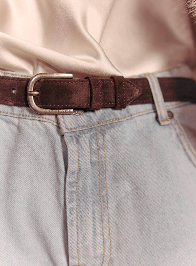 Ремінь Bazhane широкий коричневий з пряжкою з нікелю 92см