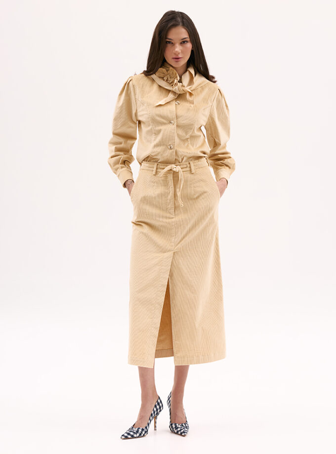 Спідниця XM by Malinovska вельветова міді в пісочному кольорі