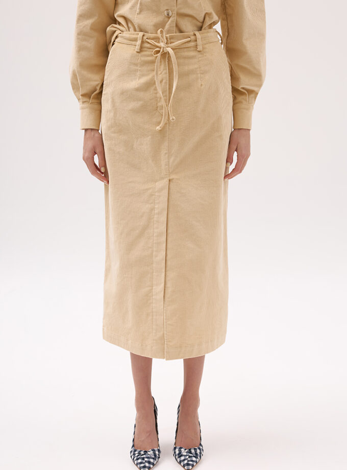 Спідниця XM by Malinovska вельветова міді в пісочному кольорі