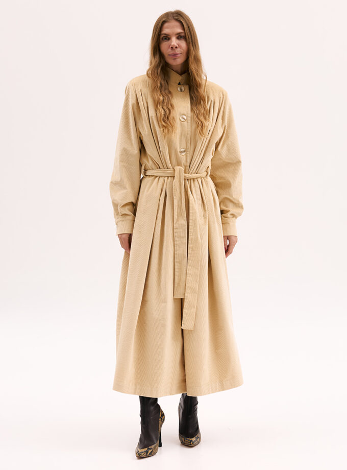 Тренч XM by Malinovska з вельвету в пісочному кольорі