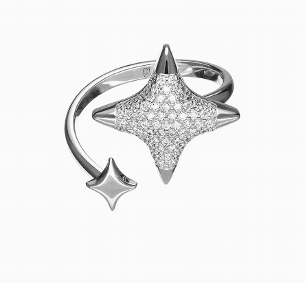 Каблучка-зірки з діамантом біле золото (17,5)