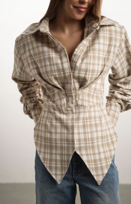 Сорочка MOHD клітинка бежева