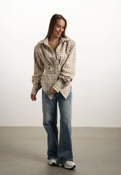 Сорочка MOHD клітинка бежева