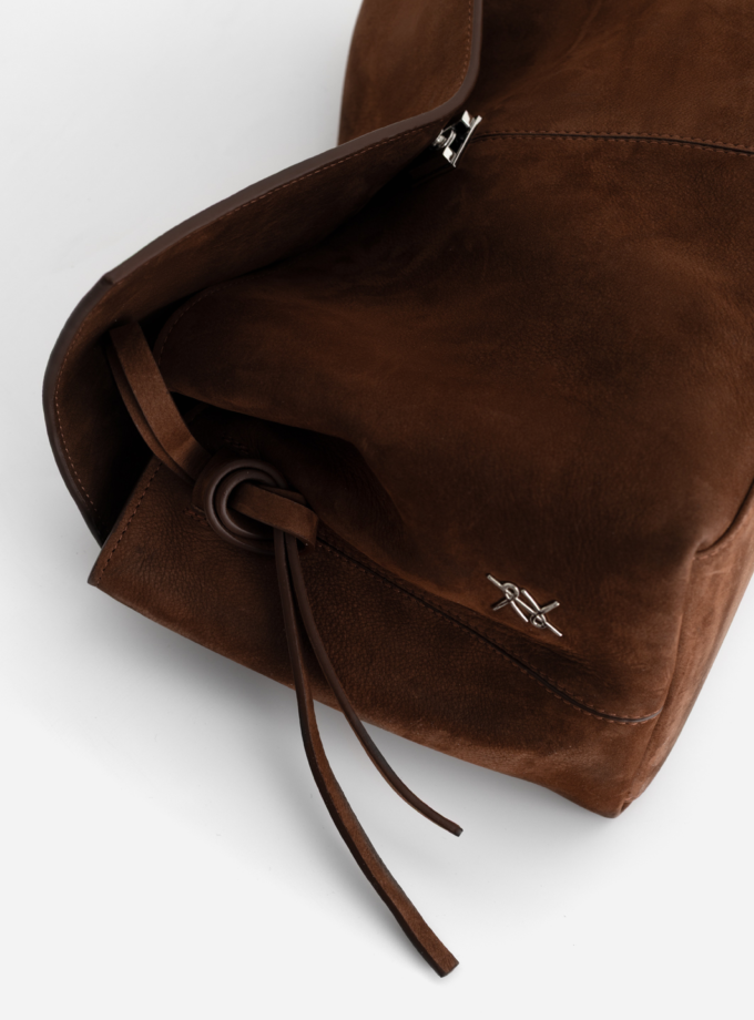 Сумка Kachorovska Rebecca 35 нубук темний шоколад срібло