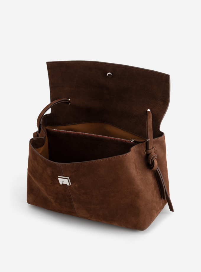 Сумка Kachorovska Rebecca 35 нубук темний шоколад срібло