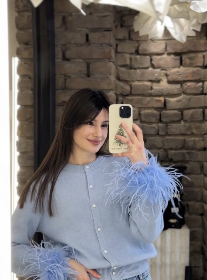 Кардиган Saint з пір'ям блакитний 100% вовна