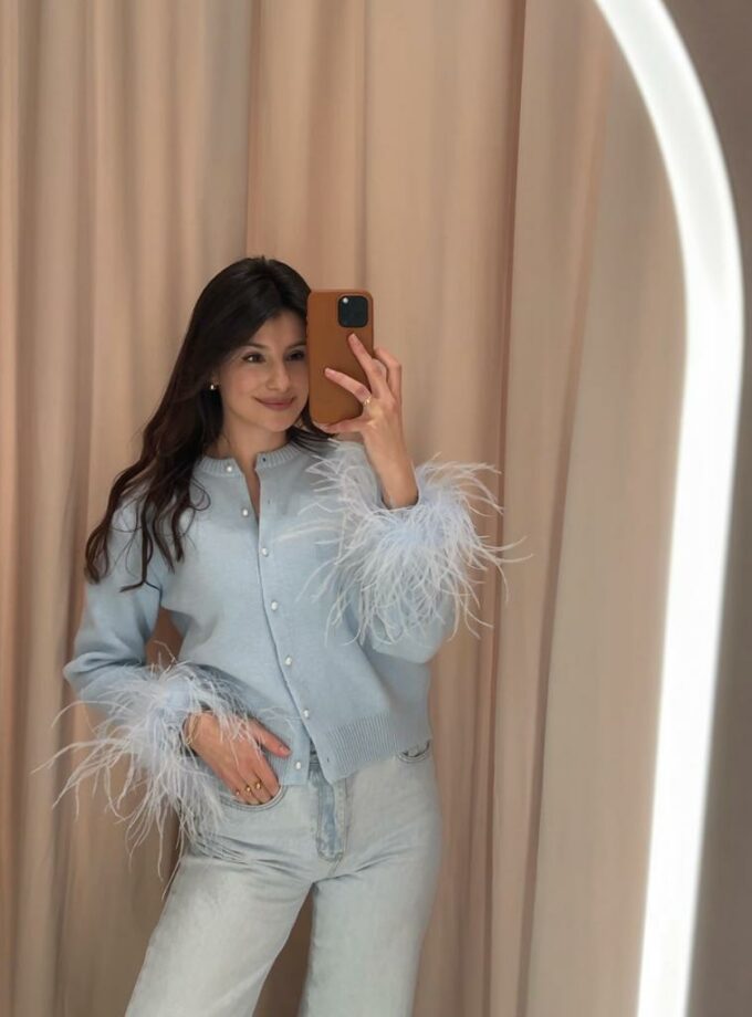 Кардиган Saint з пір'ям блакитний 100% вовна