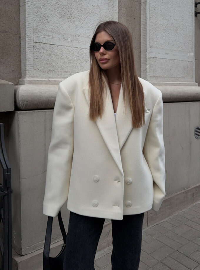 Пальто - жакет Bazhane оверсайз з трикутничком молочний