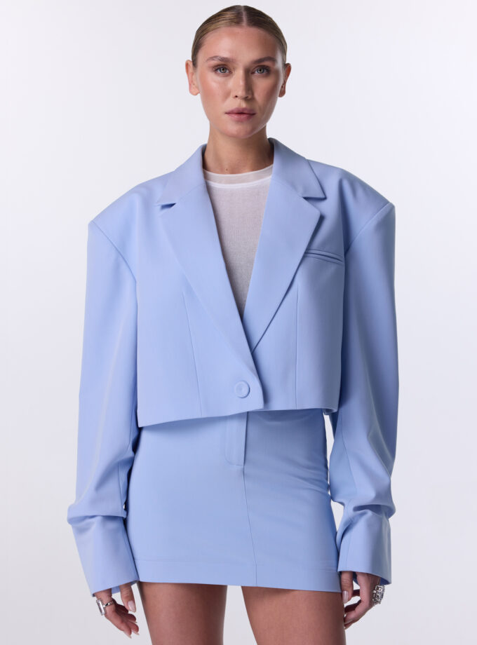 Жакет Bazhane кроп зі збіркою на рукаві блакитний