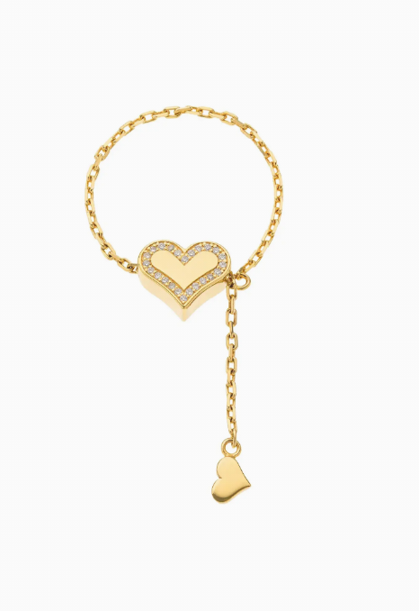 Каблучка -трансформер серденько з діамантами по контуру жовте золото