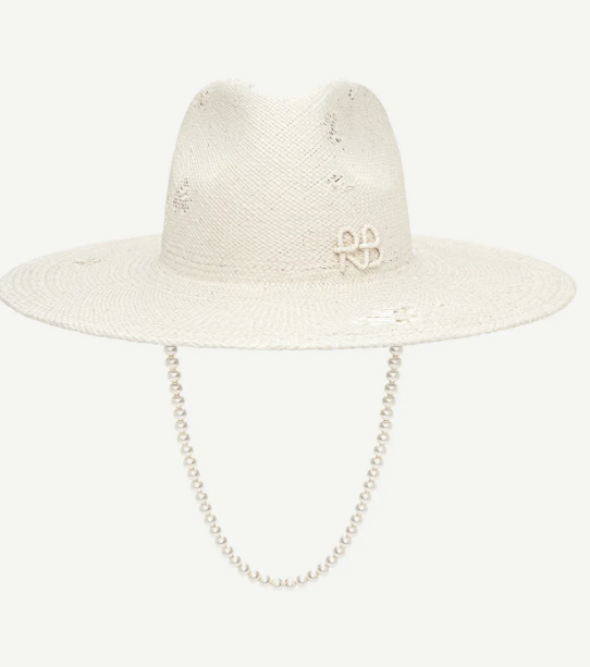 Капелюх Ruslan Baginskiy Maxi-pearls Embellished Fedora Hat білий
