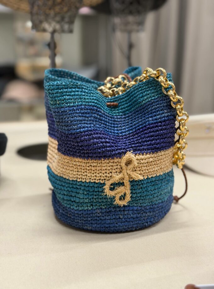 Сумка RB Striped Chain Strap Pouch Bag солом'яна синя