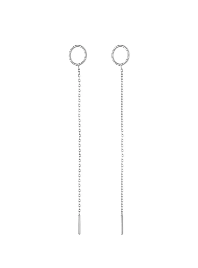 Сережки кільце та ланцюжок без застібки біле золото CG 15