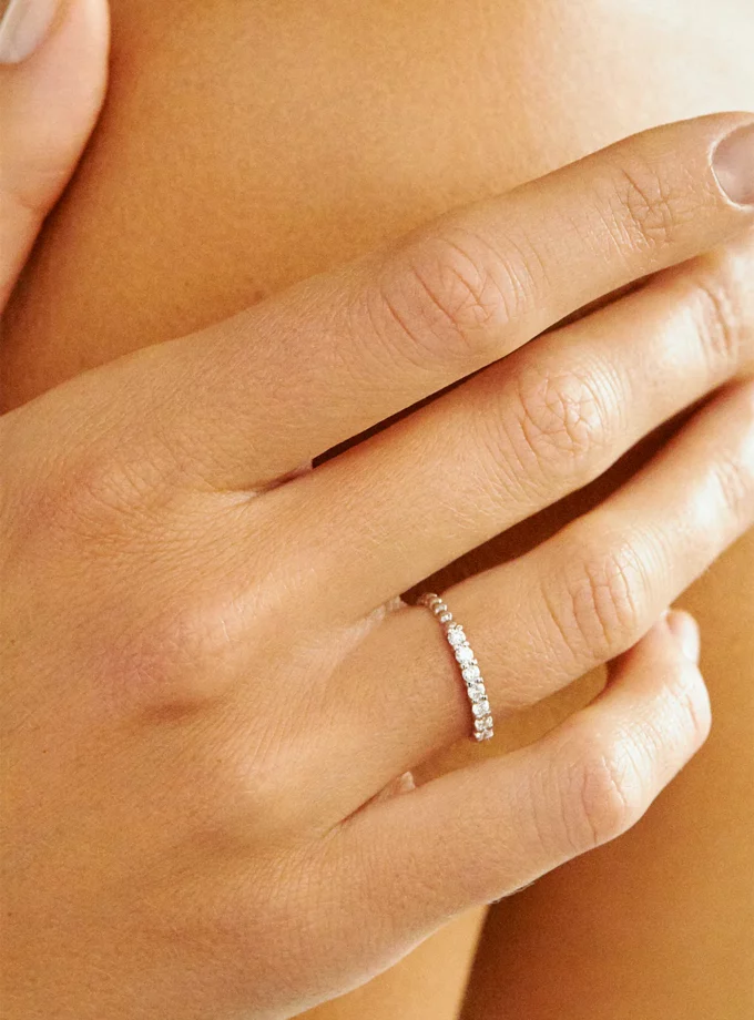 Каблучка кульки по колу з діамантами 7шт - 2мм біле золото (16,5) LE 17/18K