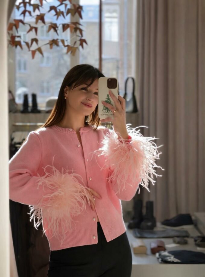 Кардиган Saint з пір'ям рожевий 100% вовна