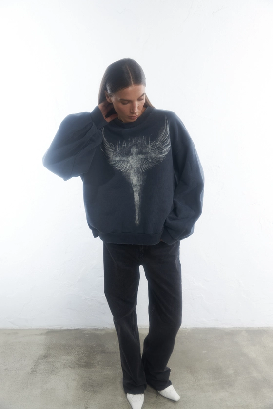 Світшот Bazhane оверсайз вінтаж з принтом "Янгол" графіт