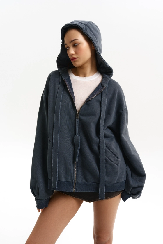 Худі Bazhane вінтаж на блискавці з принтом "Янгол" графіт