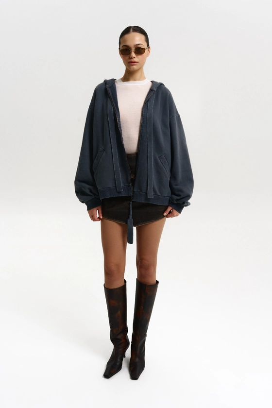 Худі Bazhane вінтаж на блискавці з принтом "Янгол" графіт