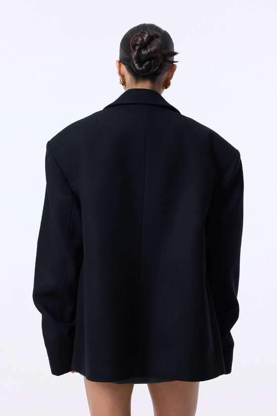 Пальто - жакет Bazhane оверсайз із збіркою на рукаві чорний