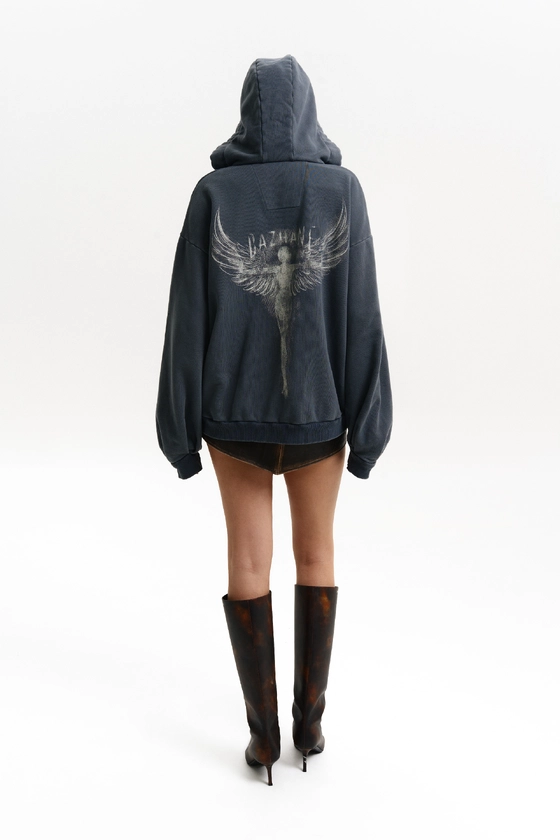 Худі Bazhane вінтаж на блискавці з принтом "Янгол" графіт