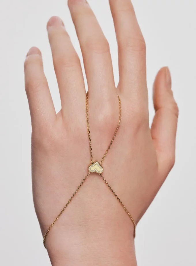 Слейв-браслет із серденьком з діамантами жовте золото LC 48-D