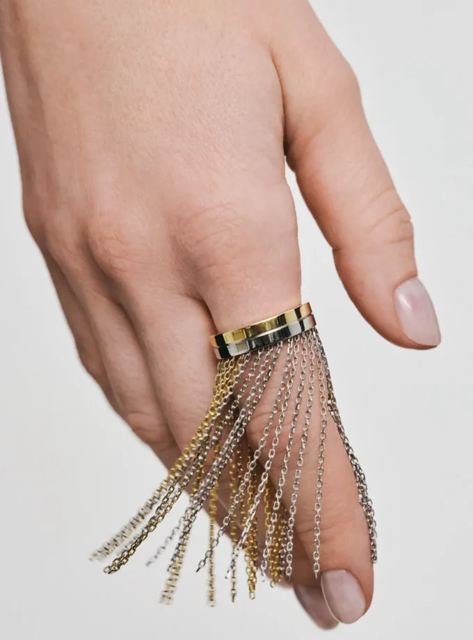 Каблучка з довгими ланцюжками біле та жовте золото (17) HB 13