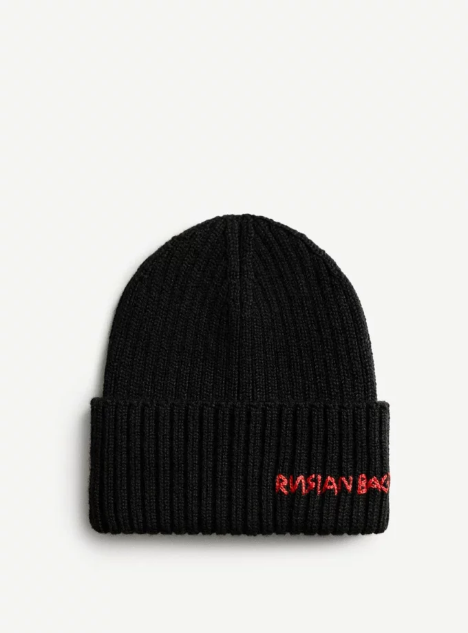 Шапка Ruslan Baginskiy Monogram-embroidered Wool Beanie чорна червоне лого