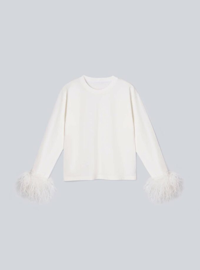 Лонгслів Priority Simplify білий з пір’ям