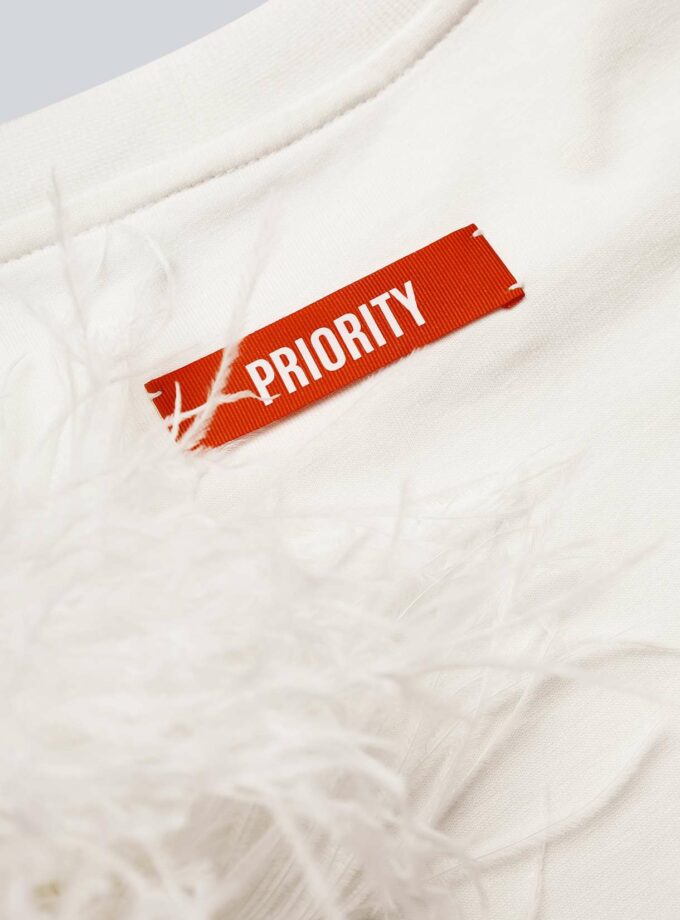 Лонгслів Priority Simplify білий з пір’ям