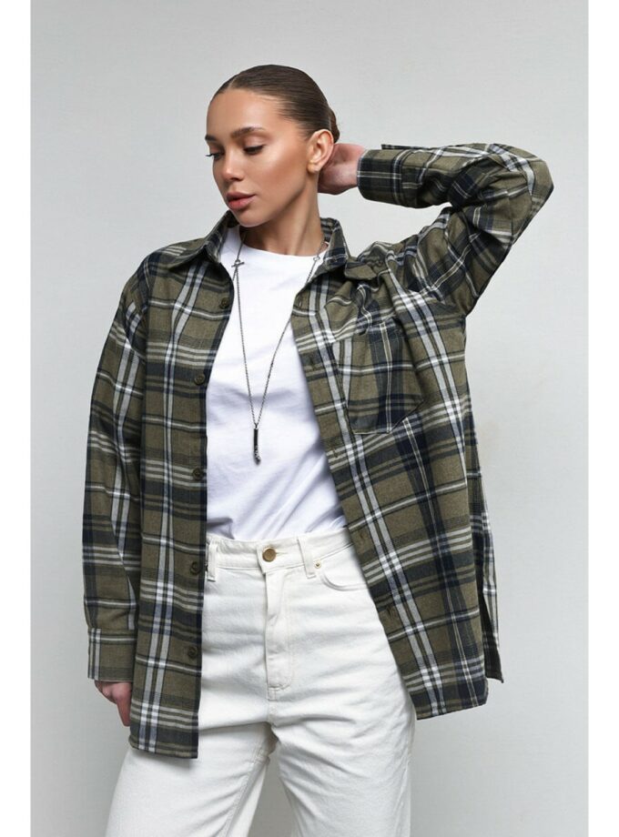 Сорочка Aisenberg denim в клітинку зелена